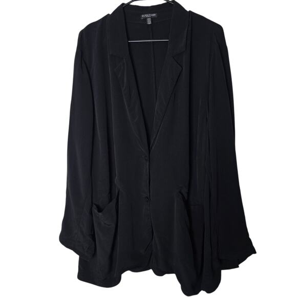 EILEEN FISHER Blazer Tencel Viscose 2 Button Jacket Suiting Black XXL - Picture 1 of 8